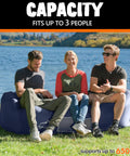 Three people sitting on Inflatable Lounger Beach Chair With Air Sofa Hammock For Camping And Backyard Hangout Ready Quick Inflate No Pump Needed Portable Couch By Lakeside, showing 650 lb capacity.