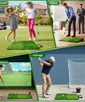 Dual Turf Golf Practice Mat For Indoor And Outdoor Use High Elasticity Artificial Turf Surface For Realistic Fairway And Rough Lies Portable Swing Training Mat For Your Garage Simulator Chipping And Driving Practice used in various settings including backyard, office, garage, and simulator.