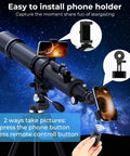 High Powered 90mm Refractor Telescope For Adults With 900mm Focal Length, 36X To 270X Zoom shown with phone adapter setup
