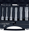 Heavy Duty Carbide Annular Cutter Kit With Eight Precision Hole Saws And Dual Pilot Pins built super tough for stainless steel and iron.