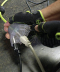 Person using Retractable Extension Cord Reel With 60 Foot 12/3 AWG SJTOW Beefy Heavy Duty Cord, Grounded Triple Tap Outlet, Model FZ8120603