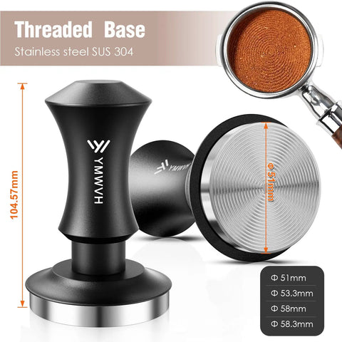 Espresso Tamper 51mm With Dual Spring Load Delivers 30 Lb Constant Pressure, stainless ripple base, self leveling