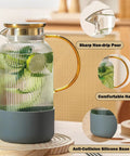 Two Piece Glass Pitcher Set Including Secure Glass Lid And Cushioned Anti Slip Silicone Base For Kitchen Counter Safe Serving heavy-duty pitcher with comfortable handle and non-drip spout.
