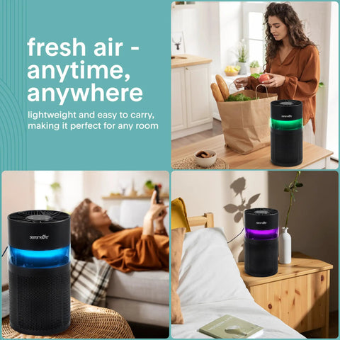Compact Portable Air Purifier For Home Offices And Bedrooms, Lowkey Quiet HEPA Filter Cleaner With Chill Mode Timer And Pleasant Aroma Tray For Fresh Living Space Vibes Featuring Reliable Filtration And Easy Filter Reminders In Matte Black