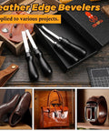 Four Size Leather Edge Beveler Tool Set With Wooden Handle For Pro Crafters, French Style Beveler, Wide Mouth Leather Edge Trimmer