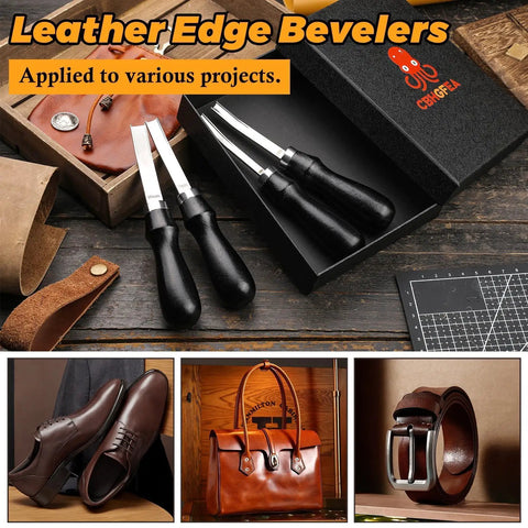 Four Size Leather Edge Beveler Tool Set With Wooden Handle For Pro Crafters, French Style Beveler, Wide Mouth Leather Edge Trimmer