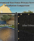 Custom Size Privacy Fence Shade Net Cover 3 Ft By 16 Ft UV Protected 170 GSM HDPE With Brass Grommets Before and After Installation