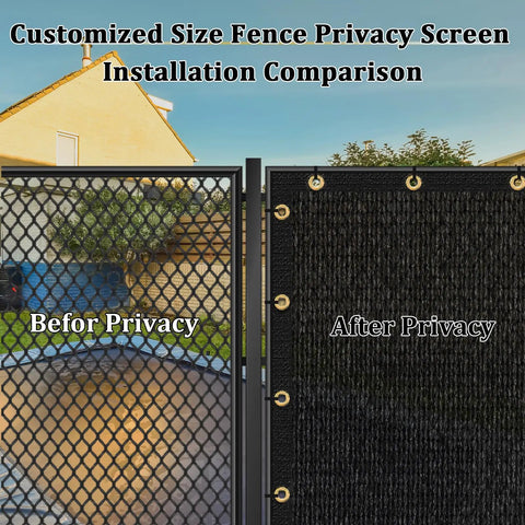 Custom Size Privacy Fence Shade Net Cover 3 Ft By 16 Ft UV Protected 170 GSM HDPE With Brass Grommets Before and After Installation