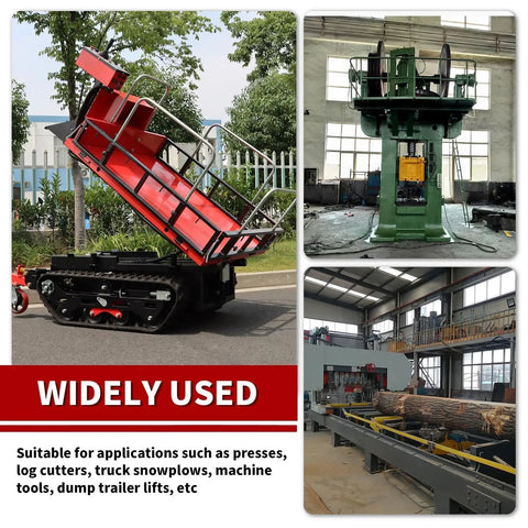 Heavy machinery applications showcasing versatile use of the 16GPM 2 Stage 3000 PSI Hydraulic Log Splitter Pump Aluminum Gear Drive.