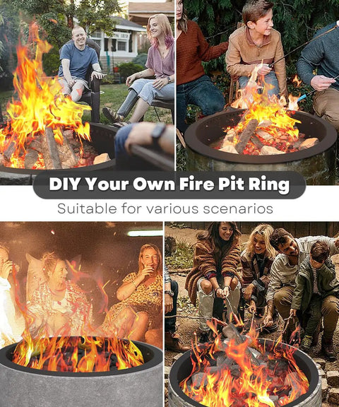 Group enjoying a 39 Inch Smokeless Fire Pit Ring Insert For Outdoor Use Heavy Duty Metal Rim Liner with Ventilation Holes