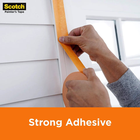 Heavy Duty Painters Tape Set Six Rolls 1.41 Inch By 60.1 Yard For Vinyl Carpet Metal Plastic Indoor And Outdoor Masking Tape With Pro Grade Hold And Three Day Clean Removal being applied to white siding.