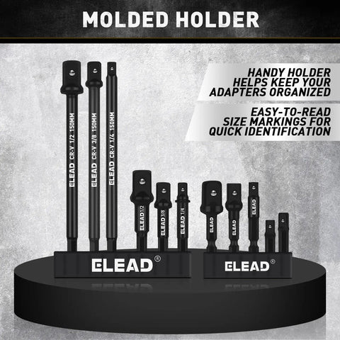 11-Piece Impact Socket Adapter Set With One Quarter, Three Eighth, And One Half Inch Drives in molded holder