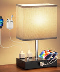 Bedside Table Lamp With 3 Color Temperatures And Adjustable Brightness USB C And USB A Charging Ports LED Bulb Included No Brainer Nightstand Desk Lamp For Bedroom Or Office with charging devices