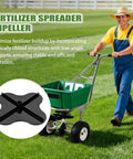 Spreader Spinner Replacement N2320 For Lawn Spreaders 101186 705699 091186 092807 shown with operator and lawn spreader