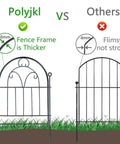 Comparison image of two garden fence panels, highlighting the thicker 6mm frame of Sturdy Rustproof Garden Fence Panels 11ft Long By 21in High 10 Pack No Dig Metal Fence For Yard Dog Barrier Pet Safe Outdoor Border Decorative Garden Edging For Flower Beds Patio And Lawn.