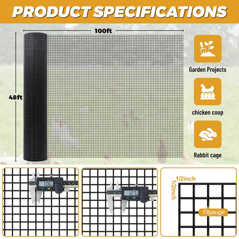 Beefed Up Heavy Duty 19 Gauge Hardware Cloth 48 Inch By 100 Foot Predator Proof Chicken Wire Fence with Specifications