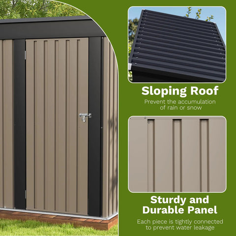 5x3 Ft Outdoor Storage Shed With Sloped Roof And Lockable Door Heavy Duty Metal Construction For Backyard Garden Patio Or Lawn Tool Shed To Keep Your Yard Tidy Yard Ready Brown with waterproof sloped roof and durable panels.