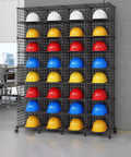 Adjustable Stackable Helmet Storage Box With Wheels 32 Grids And 8 Layers Floor Standing Hard Hat Organizer in office space