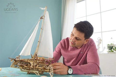 Merihobus 3D Wood Puzzle Kit For Adults Trimaran Sailboat Model Catamaran Mechanical Build Dope Wooden Ships Kit For Brain Teasers DIY Hobby Set For Mindful Fun And Hands On Craft, 41x23x56 cm
