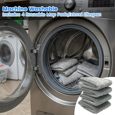 18 Inch Microfiber Flat Mop With Heavy Duty Stainless Steel Handle And Durable Aluminum Base in washing machine with reusable pads.