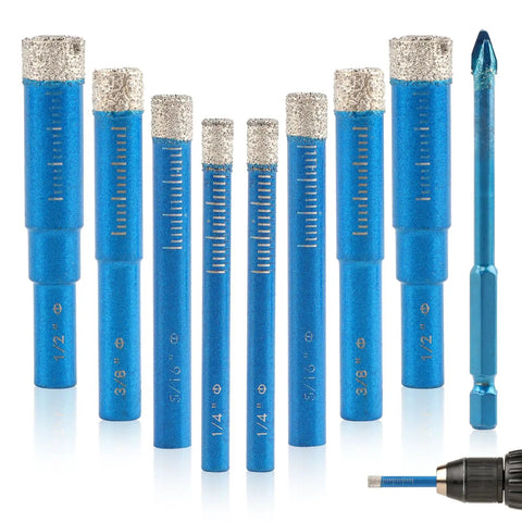 Diamond Drill Bit Set 9 Piece Blue Dry Diamond Bits For Porcelain Tile Ceramic Glass Granite Concrete Pro Grade Precision Drilling That Prevents Cracking And Delivers Fast Clean Holes