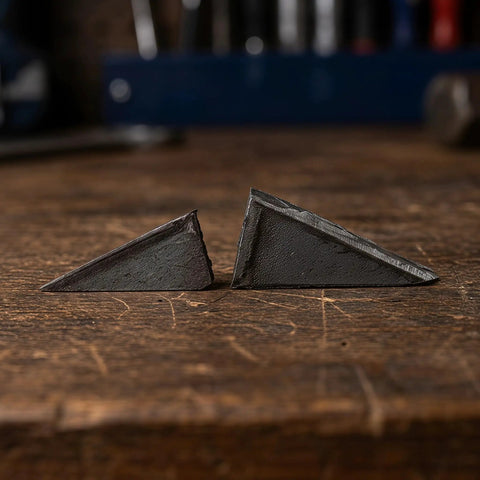 40 Piece Iron Triangle Hammer Wedges For Axe Handle Reinforcement Non Slip Grip And Hardened Durability For Heavy Duty Construction And Felling Tasks Keeps Wooden Handles Tight And Secure, two iron triangle wedges on wood