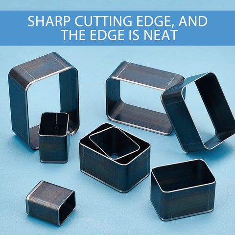 Leather Die Cutter Set For DIY Leather Craft, High Carbon Stainless Steel Punch Tools, 8 Size Rectangle Pattern Mold on blue background