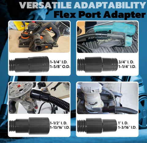 10 Foot Dust Collection Hose Kit with Adapters Connected to Various Power Tools and Workshop Vacuums