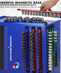 Heavy Duty Magnetic Socket Organizer Set With 360 Degree Swivel Clips Aluminum Socket Rack Kit For One Half Inch Three Eighths Inch And One Quarter Inch Sockets Holds 240 Sockets In Tool Box Drawer shown on blue wall