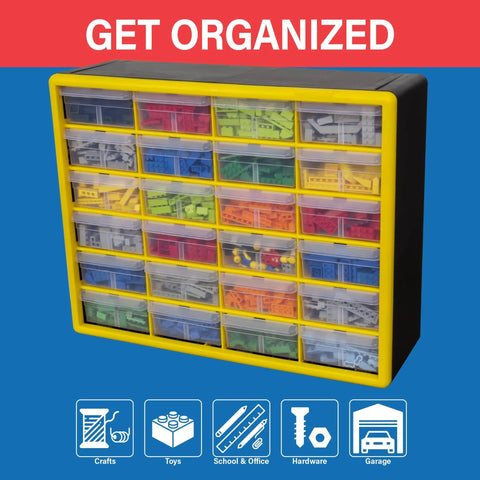 24 Drawer Plastic Storage Cabinet For Garage Organization And Small Parts Beads Bricks Tools Makeup And Crafts, Heavy Duty Organizer