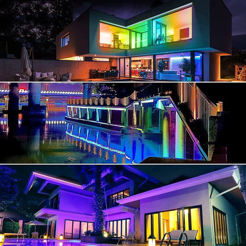House facades lit with 42W RGBW Wall Washer Lights IP66 Waterproof With Remote Control for vibrant outdoor lighting.