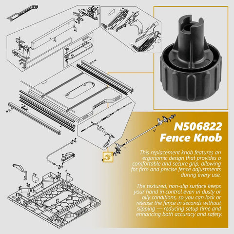 Precision Replacement Fence Knob For DeWalt Table Saw Compatible With DWE7491RS And N506822 Parts on detailed diagram.