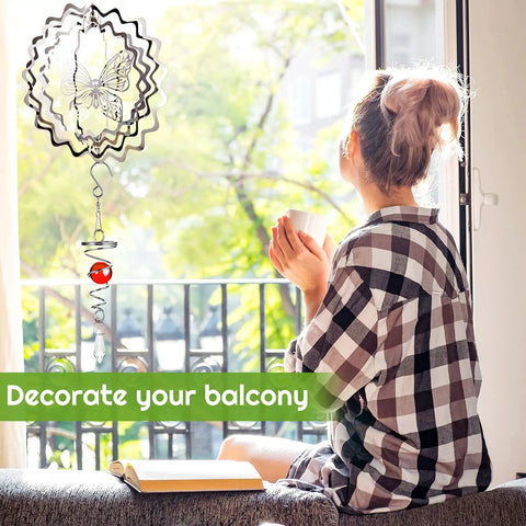 Three Pack Gazing Ball Spiral Tail Wind Spinner Set With Hanging Swivel Hooks For Indoor Outdoor Decor Glass Orbs In Red Sky Blue And Navy Blue For A Killer Garden Balcony Vibe, balcony hanging spinner with red glass orb