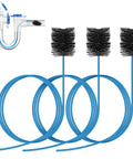 48 Inch Flexible Clean Out Pan Brush 3 Piece Set Soft Bristle Rod For AC And HVAC Condensate Drain Lines with blue bristle heads.