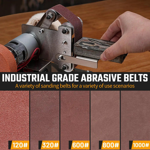 Rock Solid Mini Belt Sander And Knife Sharpener Bench Grinder Kit with Seven Speed Settings for tough DIY tasks.