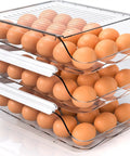 Rolling Egg Tray With Lid For Fridge, Stackable Clear Egg Organizer And Dispenser, Keeps Eggs Fresh With Auto Roll, Space Saving Fridge Tray, 3 Pack Transparent Egg Holder For Refrigerator Shelves
