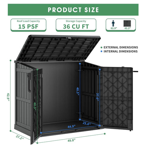 Open 36 Cu Ft Weatherproof Outdoor Storage Cabinet With Dual Lockable Doors And Floor For Garage Patio Backyard Featuring Foot Operated Latch