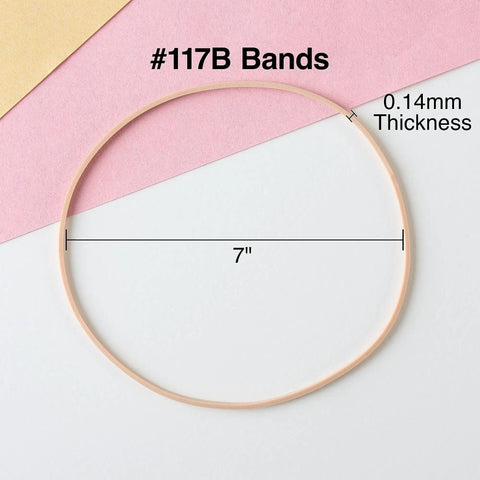 Heavy Duty Rubber Bands Size 117B For Large Bundling Shipping And Warehouse Use 50 Per Pack Beige shown with measurements.