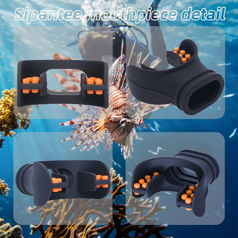 Close-up of Three Pack Black Silicone Snorkel Mouthpieces For Scuba Regulators With Regulator Ties, detailed view