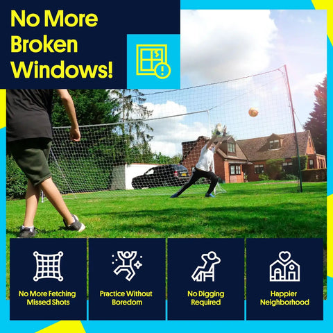 Children playing with Backyard 3-In-1 Soccer Goal With Rebounder And Backstop Net For Solo Training And Team Practice in yard
