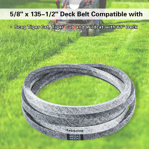 Kevlar Mower Deck Belt Replacement For SCAG Tiger Cat Tiger Cub And Wildcat With 61 Inch Deck Five Eighths Wide By One Hundred Thirty Five And A Half Inch Long Heavy Duty Durable Beefed Up Easy Install Lawn Gear