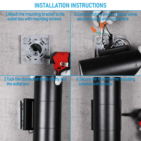 Installation instructions for 12 Inch LED Up Down Cylinder Outdoor Wall Light 3000K Warm White 120-277V Dimmable Aluminum Waterproof