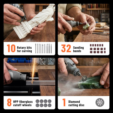 DIY Ready 420 Piece Rotary Tool Accessories Kit for Dremel with carving bits, sanding bands, cutoff wheels, cutting disc.