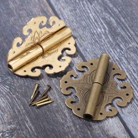 Antique Bronze Decorative Hinges For Cabinets And Wooden Boxes Retro Vibe Brass Bat Flower And Cloud Jewelry Fittings Classic