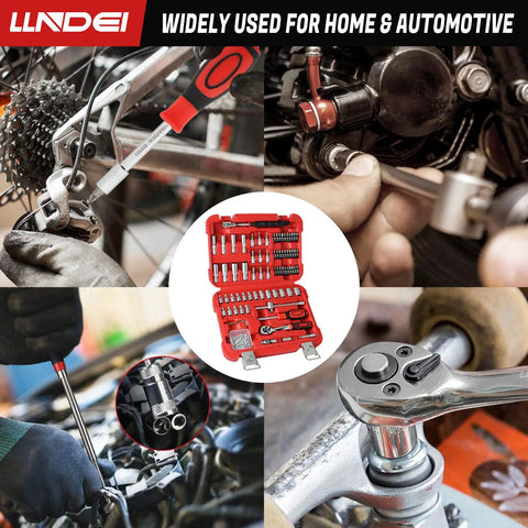 106-Piece 1/4 Inch Drive Socket Set With Wrench, Chrome Vanadium Steel, for cars, motorcycles, and home DIY, in red case