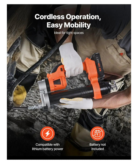 Person using Cordless Grease Gun 80,000 PSI 20V Electric Tool Only with high pressure boost in a tight space, no cord
