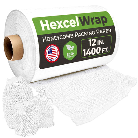 Eco Friendly Honeycomb Packing Paper For Shipping And Moving, Your Go To Sustainable Bubble Wrap Alternative That Cushions Fragile Items, No Tape Needed, White 12 Inch By 1400 Foot Roll For Easy And Safe Packing.