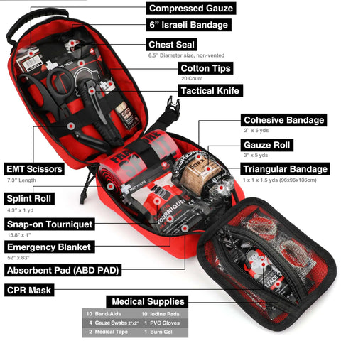 Open Essential Trauma First Aid Kit With Israeli Bandage Chest Seal Tourniquet Splint And Molle IFAK For Bleeding Control and Wound Care