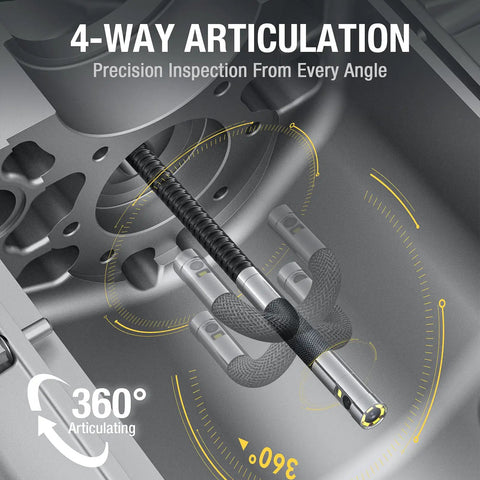 4 Way Dual Lens Articulating Borescope For Auto Techs With Joystick Control Full 360 Degree Rotation And 210 Degree Bending flexible probe in engine bay