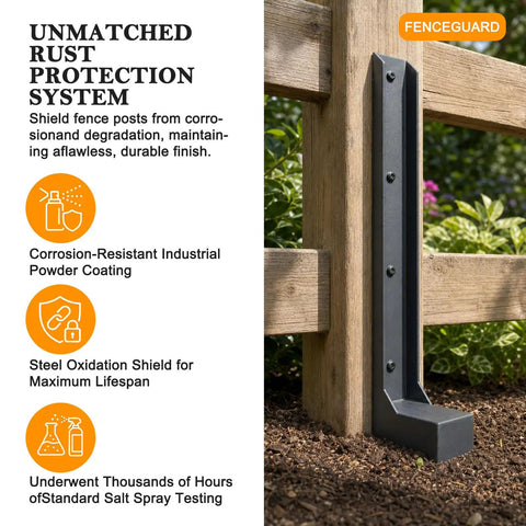 Tough As Nails Fence Post Repair Kit With Heavy Duty Steel Anchor Stakes For Broken Or Leaning 4X4 And 6X6 Wood Posts Quick Fix Support Bracket 11 Gauge One Piece Mender Design 2 Pack showing corrosion-resistant black powder-coated steel bracket.